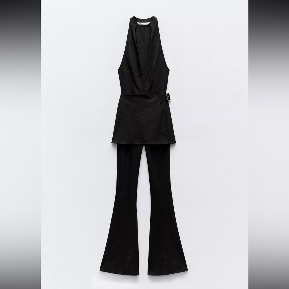 Size Medium | Zara | Black Halter Jumpsuit with Skirt